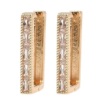 Brass with Cubic Zirconia Hoop Earrings, Rectangle, Light Gold, 22.5x3x15mm