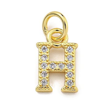 Initial Letter Brass with Cubic Zirconia Charms, Real 18K Gold Plated, Long-Lasting Plated, Lead Free & Cadmium Free, Letter H, 10.5x6.5x1.5mm, ring: 5x1mm, inner diameter: 3mm