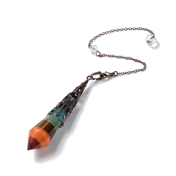 Natural Chakra Gemstone Dowsing Pendulums, with Brass Findings, Bullet, Red Copper, 260mm, Hole: 1.4mm