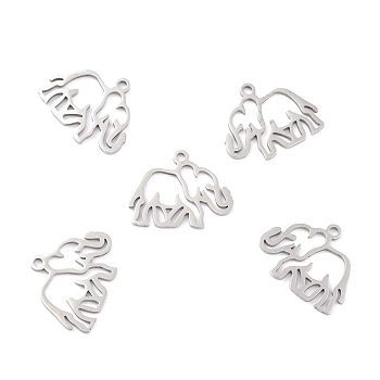 201 Stainless Steel Pendants, Elephant, Stainless Steel Color, 16x20x1mm, Hole: 1.6mm