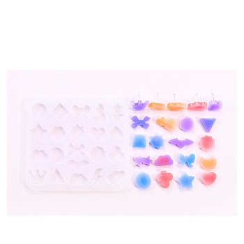 Silicone Mold, Epoxy Resin Craft Making, Geometric Pattern Stars & CLoud & Moon & Heart & Bowknot, White, 85x95mm, Inner Diameter: 5~19x11~22mm