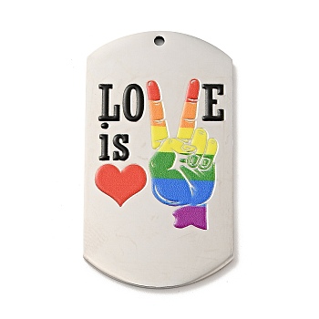 Pride 201 Stainless Steel Big Pendants, Oval Rectangle with Word Love & Heart, Stainless Steel Color, Word, 50x28x2mm, Hole: 1.8mm