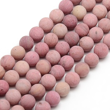 Frosted Natural Rhodonite Round Bead Strands, 6mm, Hole: 1mm, about 63~65pcs/strand, 14.9~15.6 inch