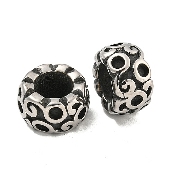 316 Surgical Stainless Steel Large Hole Beads, Textured Rondelle, Antique Silver, 9x15x9mm, Hole: 8mm