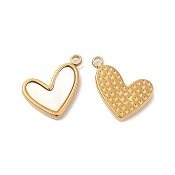 Ion Plating(IP) 304 Stainless Steel Charms, with White Shell, Heart Charm, Real 14K Gold Plated, 12.5x13x2mm, Hole: 1.5mm