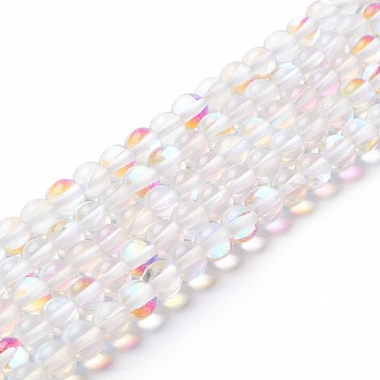 Synthetic Moonstone Beads Strands, Round, Clear AB, 6mm, Hole: 0.8mm, about 63pcs/strand, 14.57''~15.55''(37~39.5cm)