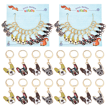 12Pcs 4 Style Alloy Enamel Dog Charms Locking Stitch Makers, with Golden 304 Stainless Steel Leverback Earring Findings, Mixed Color, 36mm, Pin: 1x0.8mm, 3Pcs/style