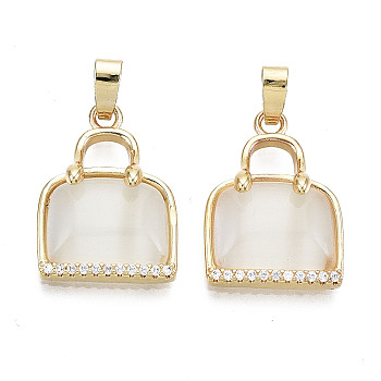 Natural Chalcedony Pendants, with Real 18K Gold Plated Brass Micro Pave Clear Cubic Zirconia Settings, Nickel Free, Bag, 3/4x1/2x1/8 inch(19x13.5x4.5mm), Hole: 2x5mm