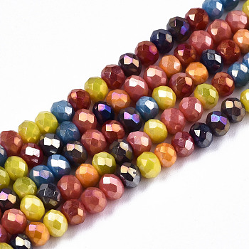 Opaque Glass Beads Strands, Faceted, AB Color Plated, Rondelle, Mixed Color, 3.5x3mm, Hole: 0.8mm, about 140~144pcs/strand, 15.75 inch~16.14 inch(40cm~41cm)