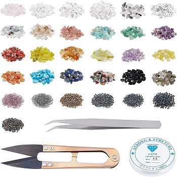 CHGCRAFT DIY Stretch Bracelets Making Kits, Including 240g Gemstone Beads, 70g Glass Seed Beads, 1Pc 304 Stainless Steel Tweezers, 2 Rolls Elastic Crystal Thread and 1Pc Steel Scissors, Mixed Color, 5~8x5~8mm, Hole: 1mm