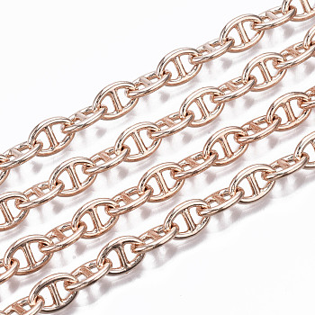 Brass Mariner Link Chains, Soldered, with Spool, Rose Gold, 10x6.6x1.4mm, about 16.4 Feet(5m)/roll