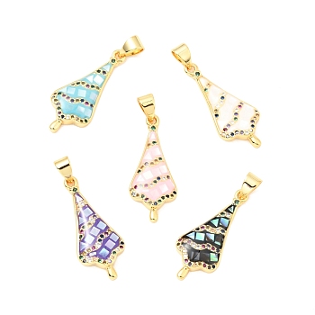 Brass Micro Pave Colorful Cubic Zirconia Pendants, with White Shell and Epoxy Resin, Cadmium Free & Lead Free, Golden, Umbrella, Mixed Color, 26x11x3mm, Hole: 3.5x5mm