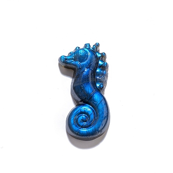 Natural Labradorite Display Decorations, Reiki Energy Stone Figurine, Sea Horse Pattern, 45x25mm