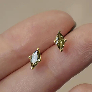 Horse Eye Brass Micro Pave Cubic Zirconia Stud Earrings, Golden, 10x6mm