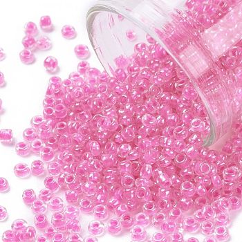 12/0 Glass Seed Beads, Transparent Inside Colours Luster, Round Hole, Round, Orchid, 12/0, 2~2.5x1.5~2mm, Hole: 0.8mm, about 30000pcs/bag