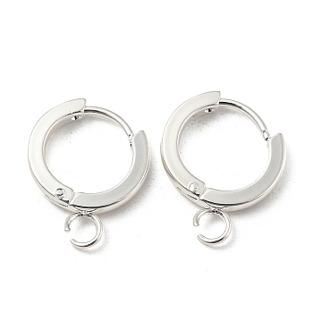 201 Stainless Steel Huggie Hoop Earrings Findings, with Vertical Loop, with 316 Surgical Stainless Steel Earring Pins, Ring, Silver, 13x2mm, Hole: 2.7mm, Pin: 1mm