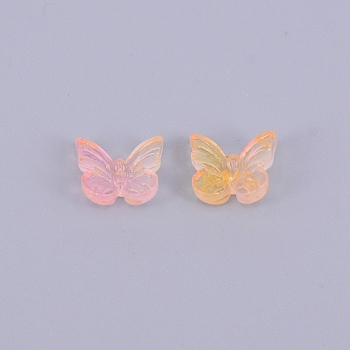 Transparent & Frosted Czech Glass Beads, with Glitter Powder, Butterfly, Sandy Brown, 9.5x11x3.8~4.5mm, Hole: 1.2mm