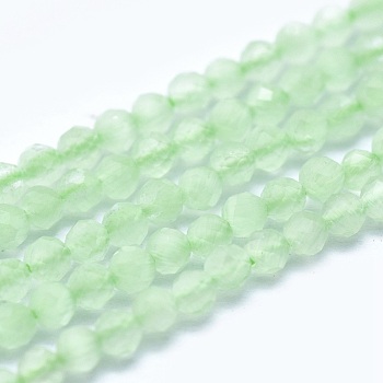 Cat Eye Beads Strands, Round, Faceted, Light Green, 2mm, Hole: 0.2mm, 14.17 inch(36cm), 174~184pcs/strand
