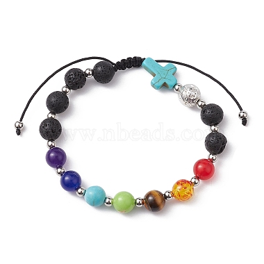 Bracelet de perles tressées en croix en pierres mélangées naturelles et synthétiques pour femmes(BJEW-JB09647)-3