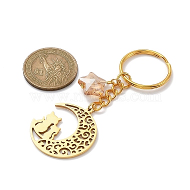 Stainless Steel Hollow Moon Cat Keychains(KEYC-JKC00585-01)-3