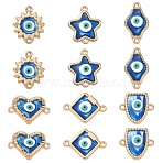 12Pcs 6 Styles Alloy Enamel Blue Evil Eye Links Connector Charms with Resin, Rack Plating, Cadmium Free & Lead Free & Nickel Free, Golden, Mixed Shapes, 16~24x13.5~19x2~3mm, Hole: 1.5~1.6mm, 2pcs/style(ENAM-YW0009-25)