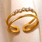 304 Stainless Steel Pave Cubic Zirconia Cuff Open Rings, Round, Real 18K Gold Plated, 6.5mm, US Size 7 1/4(17.5mm)(CU-CBA46D5-04G)