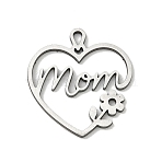 Mother's Day Hollow 201 Stainless Steel Pendants, Heart with Mom & Flower Charms, Stainless Steel Color, 23x21x1mm, Hole: 2.5x1.5mm(STAS-B136-06P)