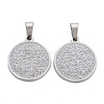 201 Stainless Steel Pendants, with Crystal Rhinestone and Stainless Steel Snap On Bails, Flat Round, Stainless Steel Color, 23x20x3mm, Hole: 3x7mm(STAS-N095-038P)