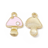 Alloy Pendants, with Enamel, Light Gold, Mushroom Charm, Pink, 17x11x2mm, Hole: 1.6mm(FIND-C019-12KCG)