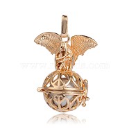 Golden Plated Brass Hollow Round Cage Pendants, with No Hole Spray Painted Brass Beads, Silver, 38x31x20mm, Hole: 3x8mm(KK-J252-09G)