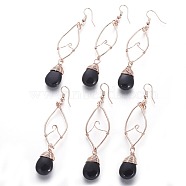 Natural Obsidian Dangle Earring, with Rose Gold Tone Brass Findings, teardrop, 85~86x18.8x8.5mm, pin: 0.6mm(EJEW-G254-A01)