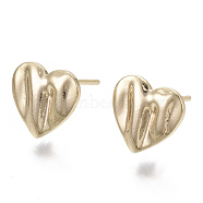 Brass Micro Pave Cubic Zirconia Stud Earring Findings, with Loop, Real 18K Gold Plated, Nickel Free, Heart, 9.5x10mm, Hole: 2mm, Pin: 0.8mm(KK-T056-07G-NF)