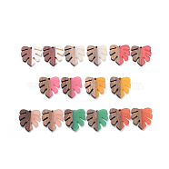 8 Colors Resin & Walnut Wood Pendants, Tropical Leaf Charms, Monstera Leaf Pendant, Mixed Color, 30x28x3.5mm, Hole: 2mm, 2pcs/color, 16pcs/set(RESI-X0001-31)