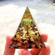 Orgonite Pyramid Resin Display Decorations, with Natural Peridot Chips Tree of Life Inside, for Home Office Desk, 60x60mm(PW23042550404)