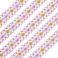 Embroidery Polyester Lace Trim, Flower Pattern, for DIY Clothing Accessories, Pink, 1/2 inch(12mm),  about 22yards(20.116m)/bundle(OCOR-WH0033-03C)
