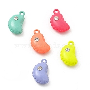 Spray Painted Alloy Pendants, with Rhinestone, Dumplings Charm, Mixed Color, 14x8x4.5mm, Hole: 1.2mm(FIND-B016-04)