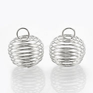 Hollow Lantern Iron Wire Bead Cage Pendants, Spiral Bead Cage, Platinum, 21x19.5mm, Hole: 5.5mm(X-IFIN-N001-02P)
