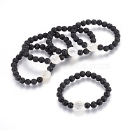 Natural Lava Rock Beads Stretch Bracelets, with Freshwater Shell Beads, Flat Round, 2 inch(5cm)(BJEW-JB03969-M)