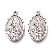 201 Stainless Steel Pendants, Oval with Virgin and Child, Stainless Steel Color, 23x14x3mm, Hole: 1.6mm(X-STAS-Z019-04P)