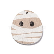 Single Face Printed Wood Pendants, Hallowmas's Day Charms, Egg, 37.5x32.5x2mm, Hole: 1.6mm(WOOD-B009-01G)