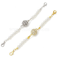 2Pcs 2 Styles Alloy Rhinestone Magnetic Clasps, with ABS Plastic Imitation Pearl End Chains and Zinc Alloy Lobster Claw Clasps, Mixed Color, 130mm(AJEW-JB01294)