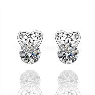Heart Real Platinum Plated Eco-Friendly Tin Alloy Cubic Zirconia Stud Earrings, 16x12mm(EJEW-BB13459)