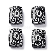 Black Opaque Acrylic Beads, Metal Enlaced, Rectangle with Eyeball Pattern, Silver, 18.5x13.5x7mm, Hole: 2mm, about 325pcs/500g(OACR-G016-33B)