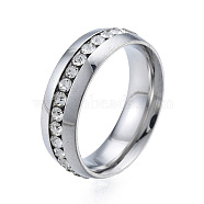 Crystal Rhinestone Flat Finger Ring, 201 Stainless Steel Jewelry for Women, Stainless Steel Color, Inner Diameter: 17mm(RJEW-N043-11P)