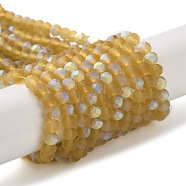 Transparent Glass Beads Strands, Faceted, Frosted, Half AB Color Plated, Rondelle, Goldenrod, 4~4.5x3.5~4mm, Hole: 1mm, about 117~121pcs/strand, 16.61~16.73 inch(42.2~42.5cm)(X1-EGLA-A034-T4mm-MB04)