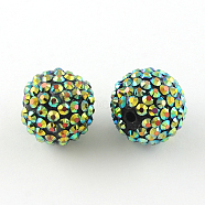 AB-Color Resin Rhinestone Beads, with Acrylic Round Beads Inside, for Bubblegum Jewelry, Yellow Green, 12x10mm, Hole: 2~2.5mm(RESI-S315-10x12-04)