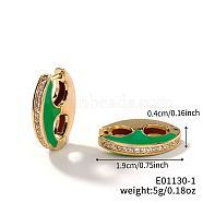 Retro Brass Enamel Hoop Earrings, Fashion Unique Personality Earrings Accessories, Golden, Green, 19x4mm(FC5314-1)