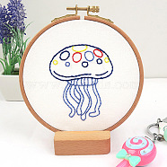DIY Display Decoration Embroidery Kit, including Embroidery Needles & Thread & Fabric, Plastic Embroidery Hoop, Jellyfish Pattern, 88x67mm(SENE-PW0003-071A)