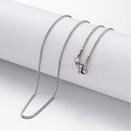 304 Stainless Steel Necklace, Box Chains, with Lobster Clasps, Stainless Steel Color, 17.72 inch(450mm), 1.2mm(MAK-K004-01P)