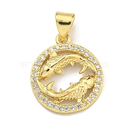 Brass Micro Pave Cubic Zirconia Pendants, Real 18K Gold Plated, Pisces, 17.5x14.8x3.5mm, Hole: 4x3.5mm(KK-K354-03G-02)